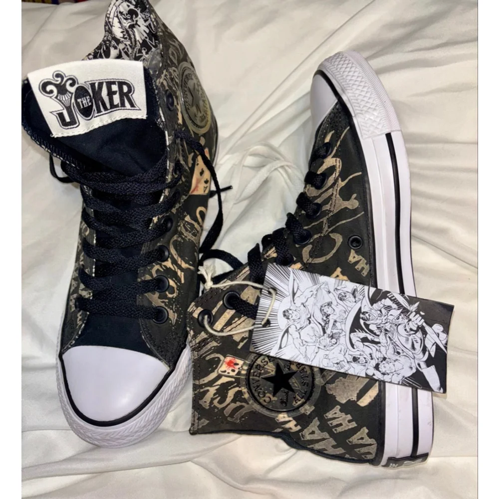 RARE New Converse X DC Joker Cosplay Grunge Graphic High Top Sneakers Womens 8.5 - Picture 4 of 14